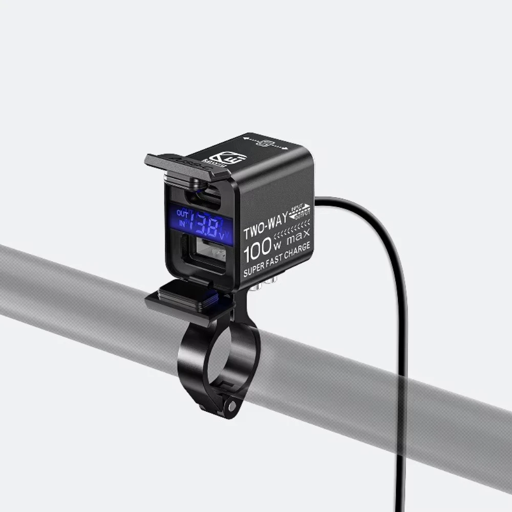100 W PD Typ C QC 3.0 Wasserdichtes Voltmeter Super USB Motorrad-Akkuladegerät und Telefon-Ladegerät 2-in-1-Motorradzubehör Image