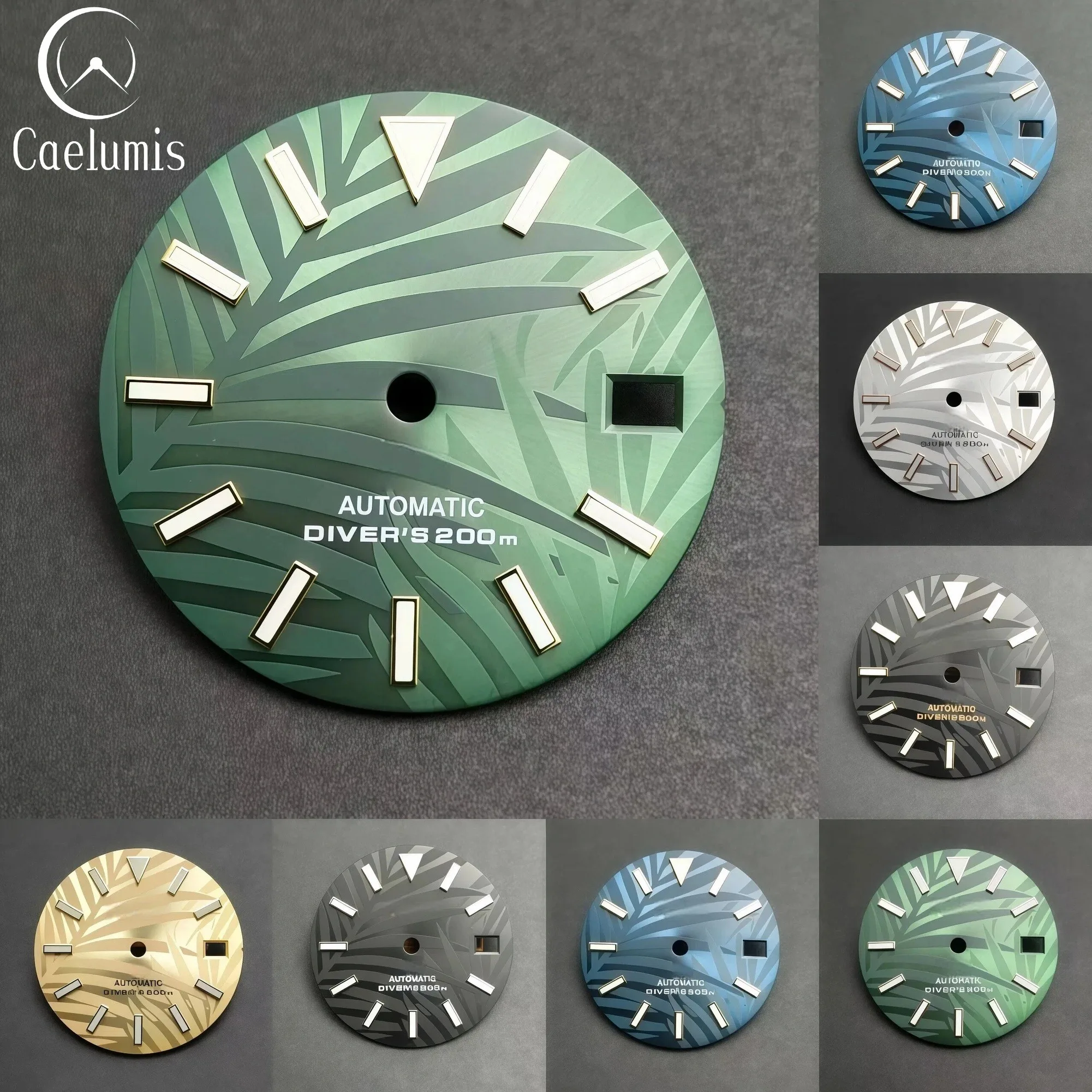 NH35-Zifferblatt, 28,5 mm Palmblatt, leuchtendes Zifferblatt, Datumszifferblatt, S-Logo, X-Serie für NH35-Uhrwerk, Herrenuhren, Modifikationszubehör Image