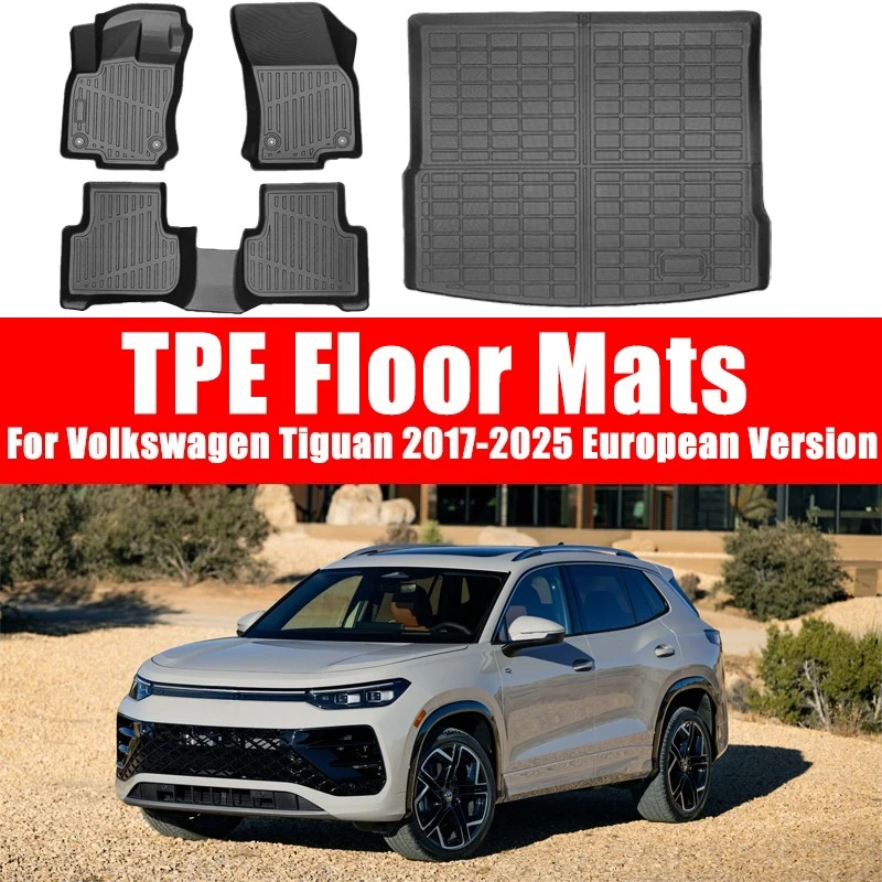 TPE-Fußmatten für Volkswagen Tiguan 2017–2025, europäische Version, wetterfest, wasserdicht, rutschfest, Kofferraummatte, Kfz-Zubehör Image