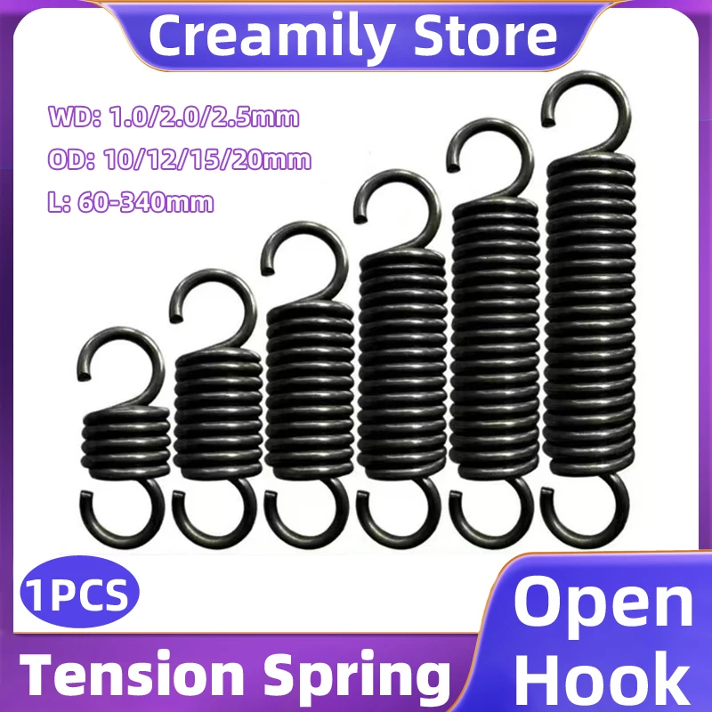 Creamy 1 Stück Zugfeder mit offenem Haken, Rückzugsfeder, Spulenverlängerungsfeder, Zugfeder, Länge 60–340 mm Image