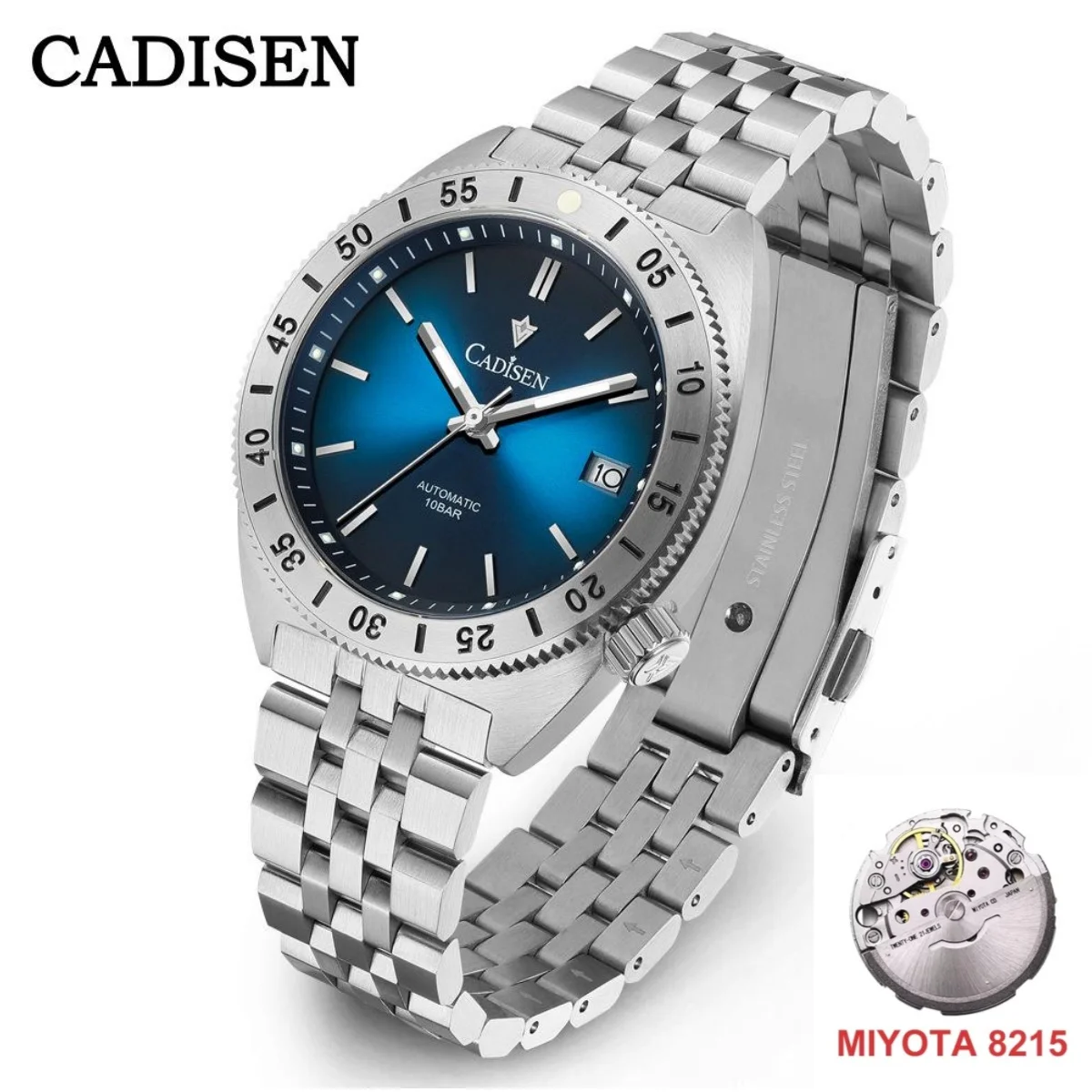 CADISEN 38mm Automatische Mechanische Uhr MIYOTA 8215 Movt Leuchtende Edelstahl Saphirspiegel Wasserdichte Herrenarmbanduhr Image