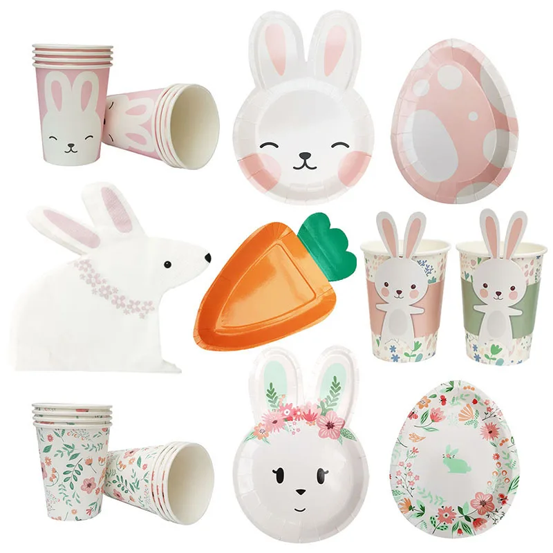 Glücklich Ostern Dekoration Bunny Kaninchen Karotte Ostern Eier Papier Platten Kinder 1 2 3 Geburtstag Dekoration Ostern Party Favors Supplies Image