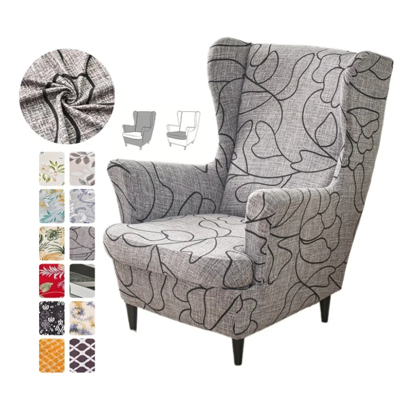 Bedruckter Ohrensesselbezug, dehnbar, schmutzabweisend, für Einzelsofas, Heimdekoration, Relax-Sesselbezüge mit Sitzkissenbezug Image