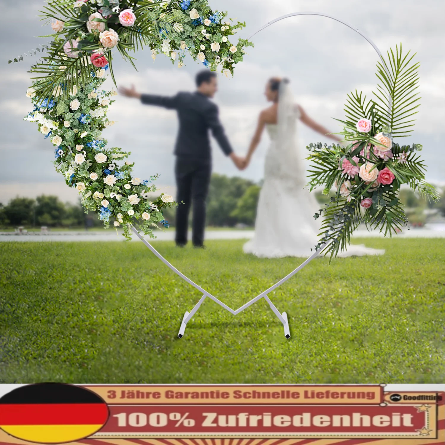 2,0 x 2,1 m großer Hochzeitsbogen aus Metall, Herz-Traubenbogen, hält bis zu 10 kg, kann DIY-Ballonbogen-Blumenständer für Hochzeiten Image