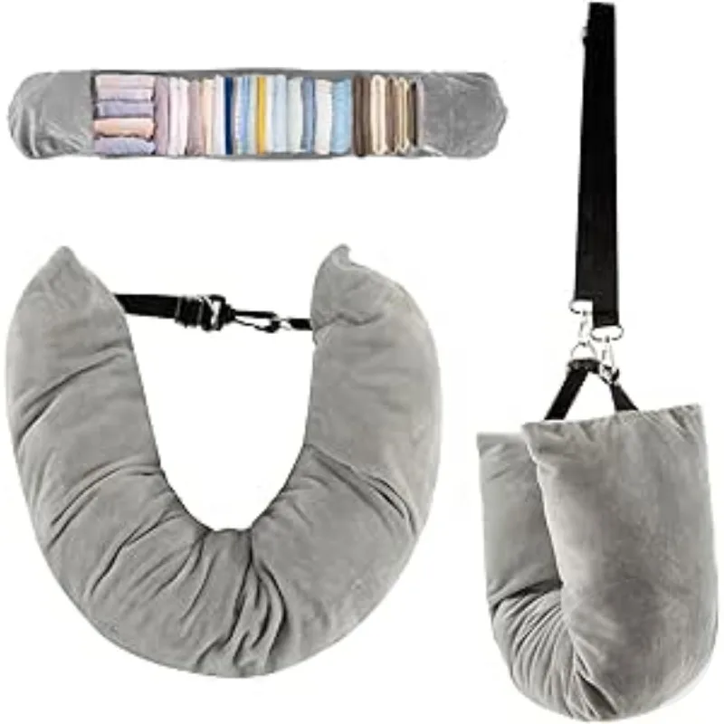 Neues tragbares Reisekissen, bequemes Nackenkissen, Flugzeug, Nacken, befüllbare Kleidung, Outdoor-Kissen, kann Aufbewahrungstasche, 1 Grau aufbewahren Image