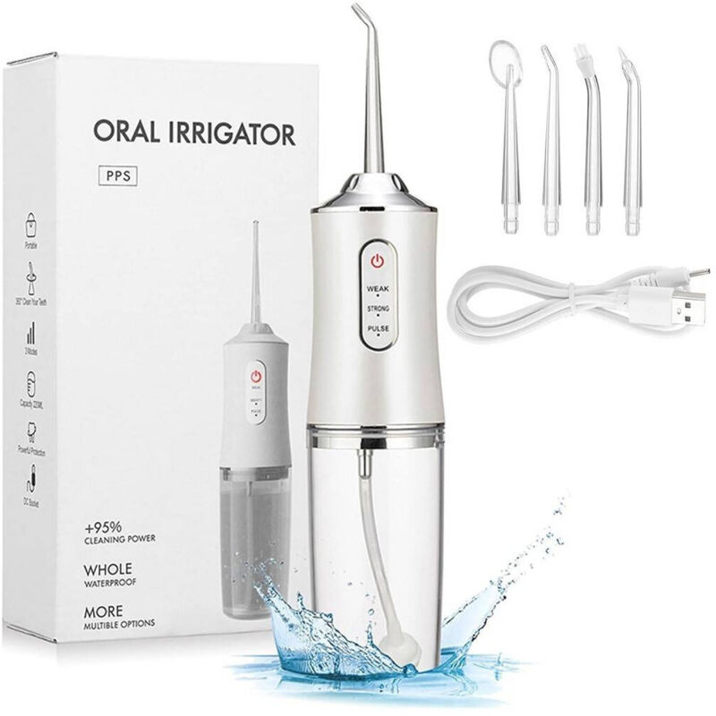 Trade Shop Traesio - Idropulsore Dentale Portatile 3 Modalità 4 Ugelli Ricambio Ipx7 Usb Ricaricabile -