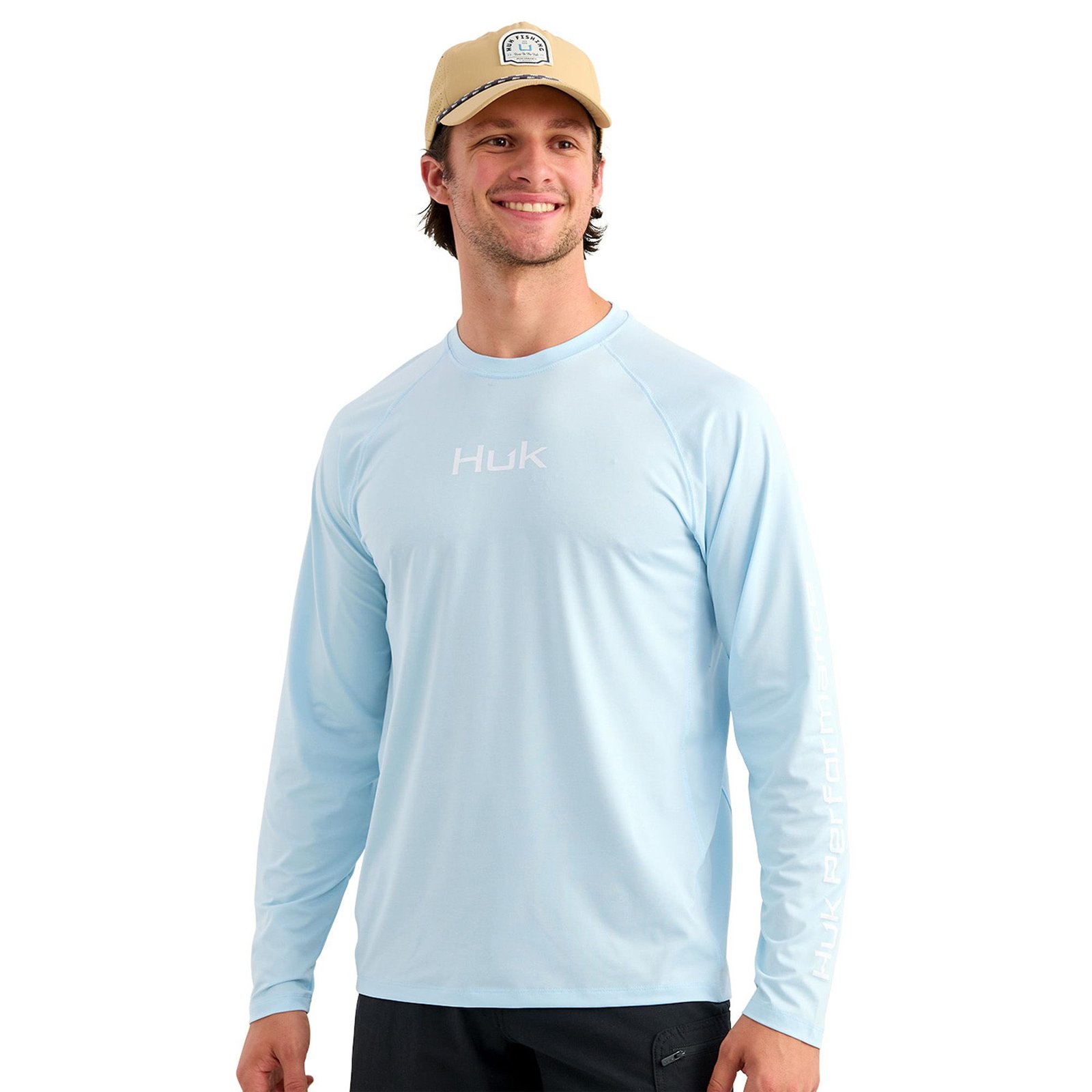 HUK Men's Airweight LS Crew (Size XXL) Coastal Blue Wash, Polyester,Spandex