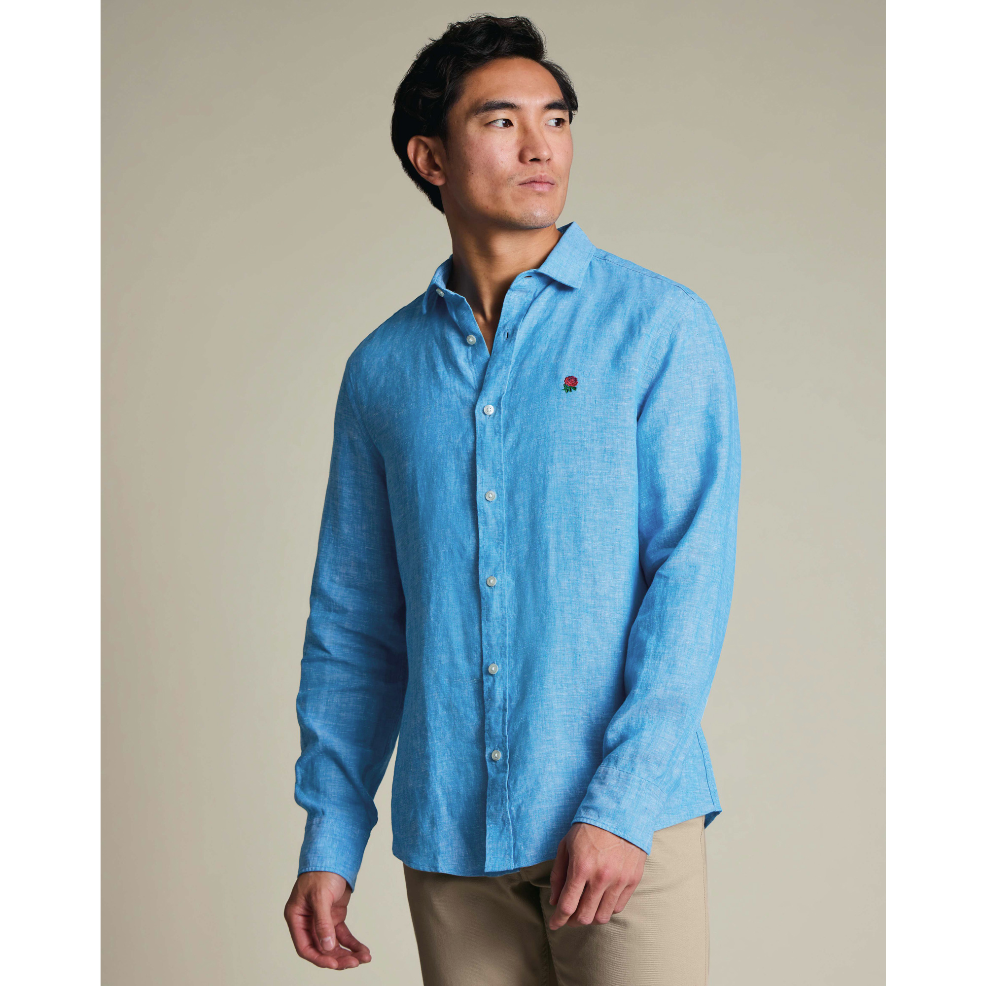 England Rugby Charles Tyrwhitt Slim Fit Leinenhemd - Blau Image