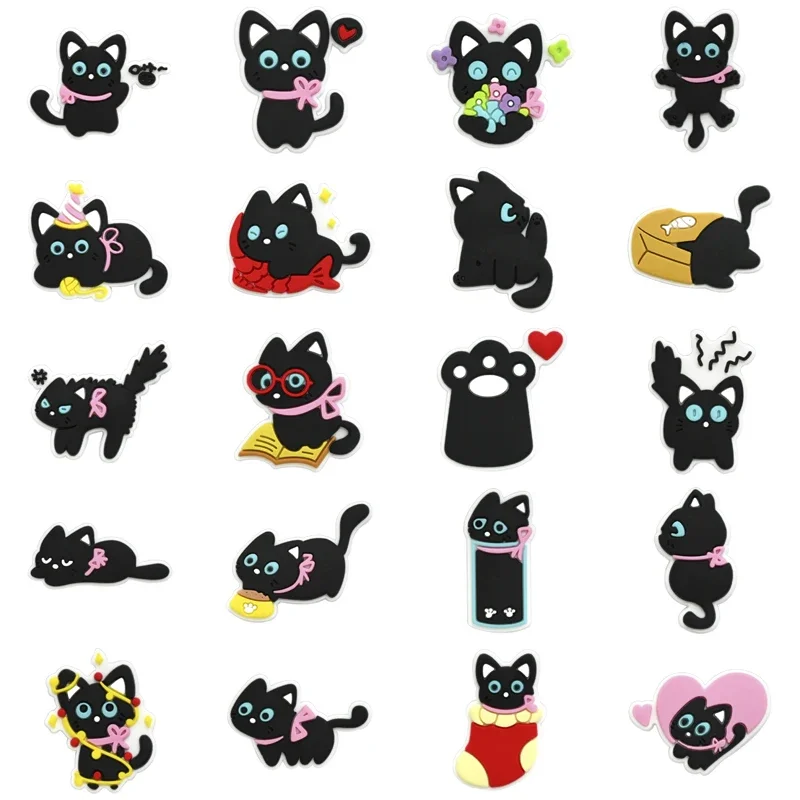 Breloques de chaussures pour Crocs, accessoires de chaussures de chat noir, breloques pour décorations croco, épingles, accessoire pour hommes, jean, sabots pour femmes, Clips, Badges