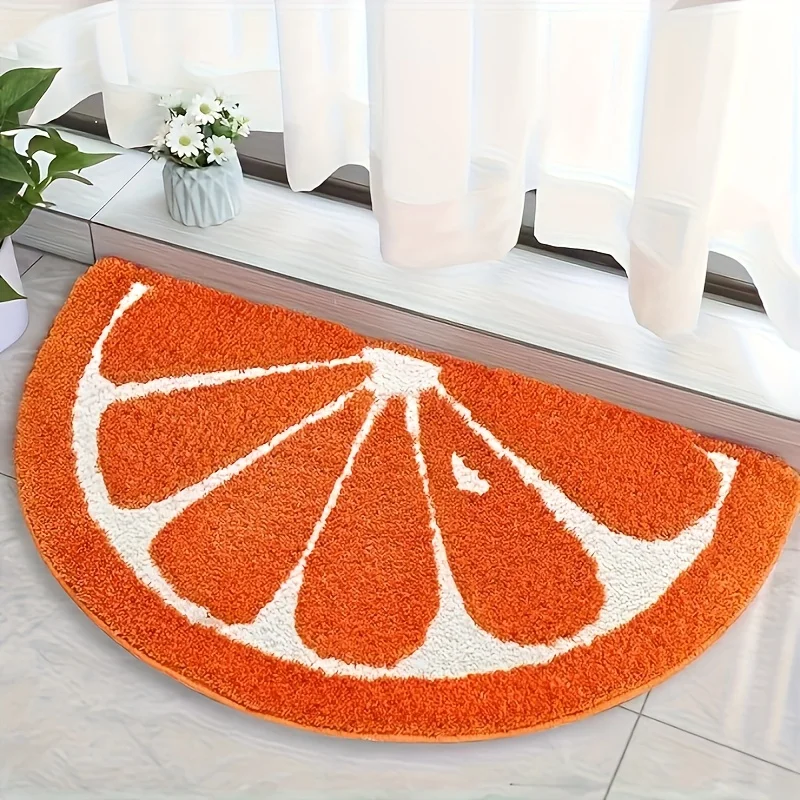 VIKAMA – tapis de sol de salle de bain semi-circulaire orange, antidérapant, à séchage rapide, pour salle de bain, douche, décoration de salle de bain moderne