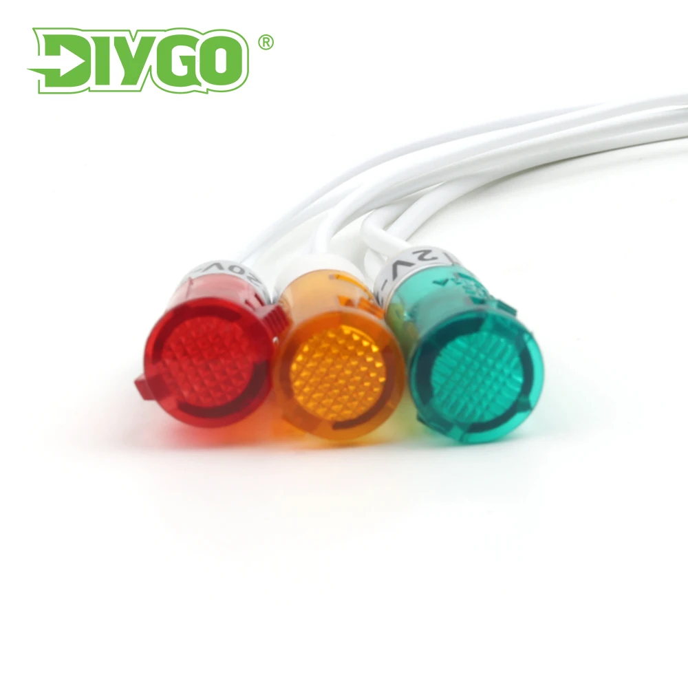 5PCS 10mm Signal Lampe Panel Montage Neon Anzeige 380 220V 12V/24VDC MDX-11A mit Draht Führung Signal Lampe Rot Grün Gelb Image