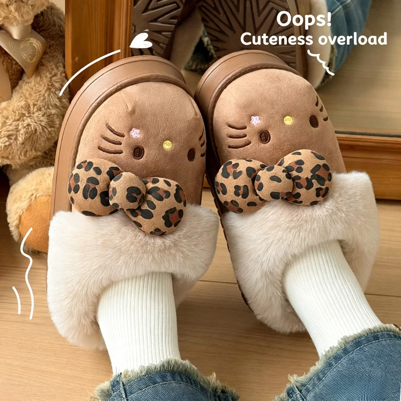Herbst Winter Hello Kitty Hausschuhe für Damen Plüsch Kawaii Niedliche Sanrio Warme Baumwoll-Hausschuhe Cartoon Indoor-Schuhe Geschenke