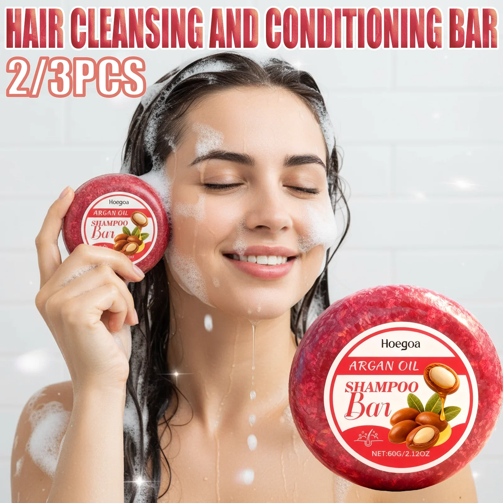 Festes Shampoo-Riegel für alle Haartypen, Rizinusöl, Sheabutter, feuchtigkeitsspendend, Frizz-Kontrolle, Spliss, Reparaturfreundliche Haarpflege, 60 g Image