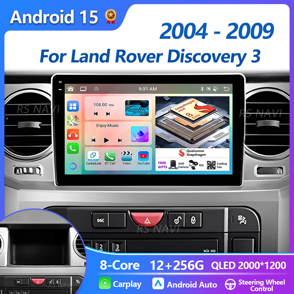 Plug and Play Android 15 Carplay Auto Qualcomm Bildschirm 2K Autoradio-Player für Land Rover Discovery 3 2004-2009 GPS Multimedia Image