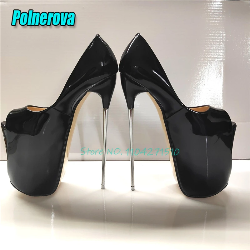 Sexy Peep Toe Plattform Pumpen Mode Patent Leder 22CM High Heels Große Größe Sommer Neue Party Nachtclub Frauen Schuhe stilettos