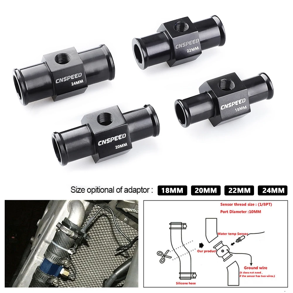 Schwarzer Kühlmittelschlauchanschluss, Temperatur-Kühlerschlauch-Adapter, 1/8 Npt, Temperatur 18 mm, 20 mm, 22 mm, 24 mm, Wassertemperatur-Verbindungsrohrsensor Image