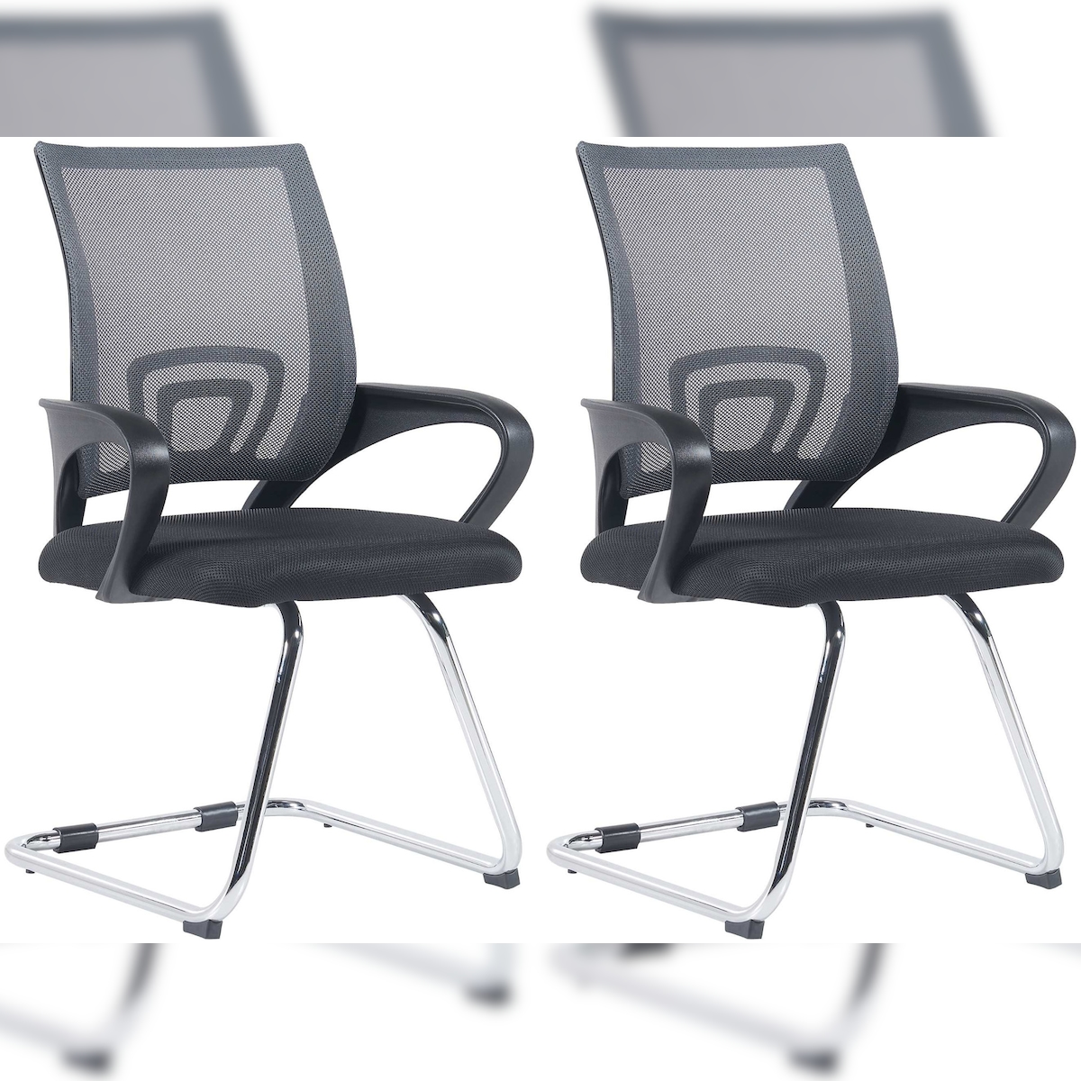 PROREGAL 2er Set Besucherstuhl HARLEM HxBxT 91x59x53cm Stoff Grau Konferenzstuhl Image