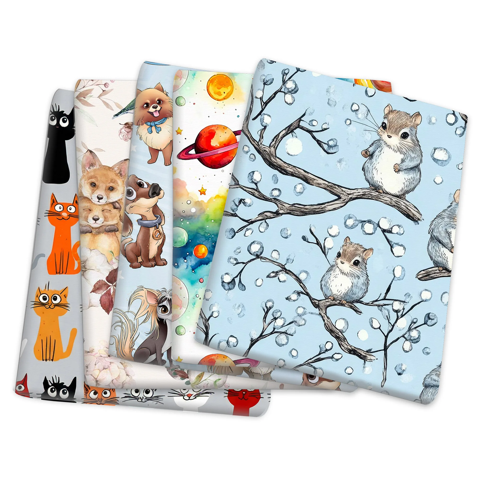 50*145cm Tier-Motiv Katze Hase Vogel Hund Polyester-Baumwoll-Stoff für Nähen Quilten Stoffe Handarbeitsmaterial DIY Handgefertigt Image