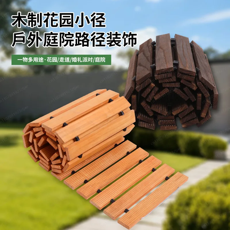 Gartenwegfliesen aus Naturholz für die Rasendekoration in der Innenhofvilla Image