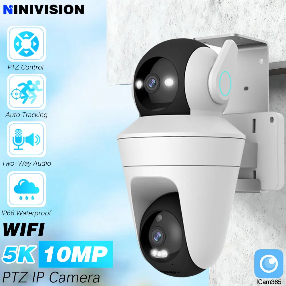 10MP Smart WLAN-Sicherheitskamera mit zwei Bildschirmen, Outdoor 360° kabellose CCTV-Videoüberwachung IP-Kamera, Dual-Objektiv, Dual-PTZ, wasserdicht Image