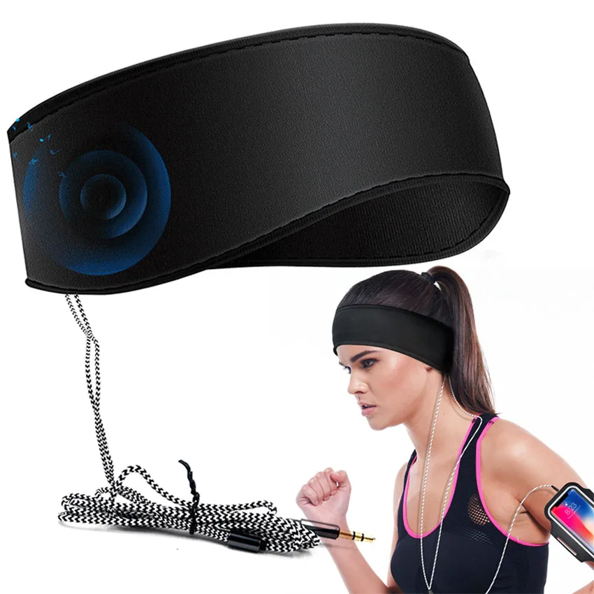 Sport-Kopfhörer, 3,5 mm, kabelgebunden, Stereo-Musik-Stirnband, atmungsaktiv, Schlaf-Augenmaske, weicher Kopfhörer für Handy, PC, Geburtstagsgeschenke Image