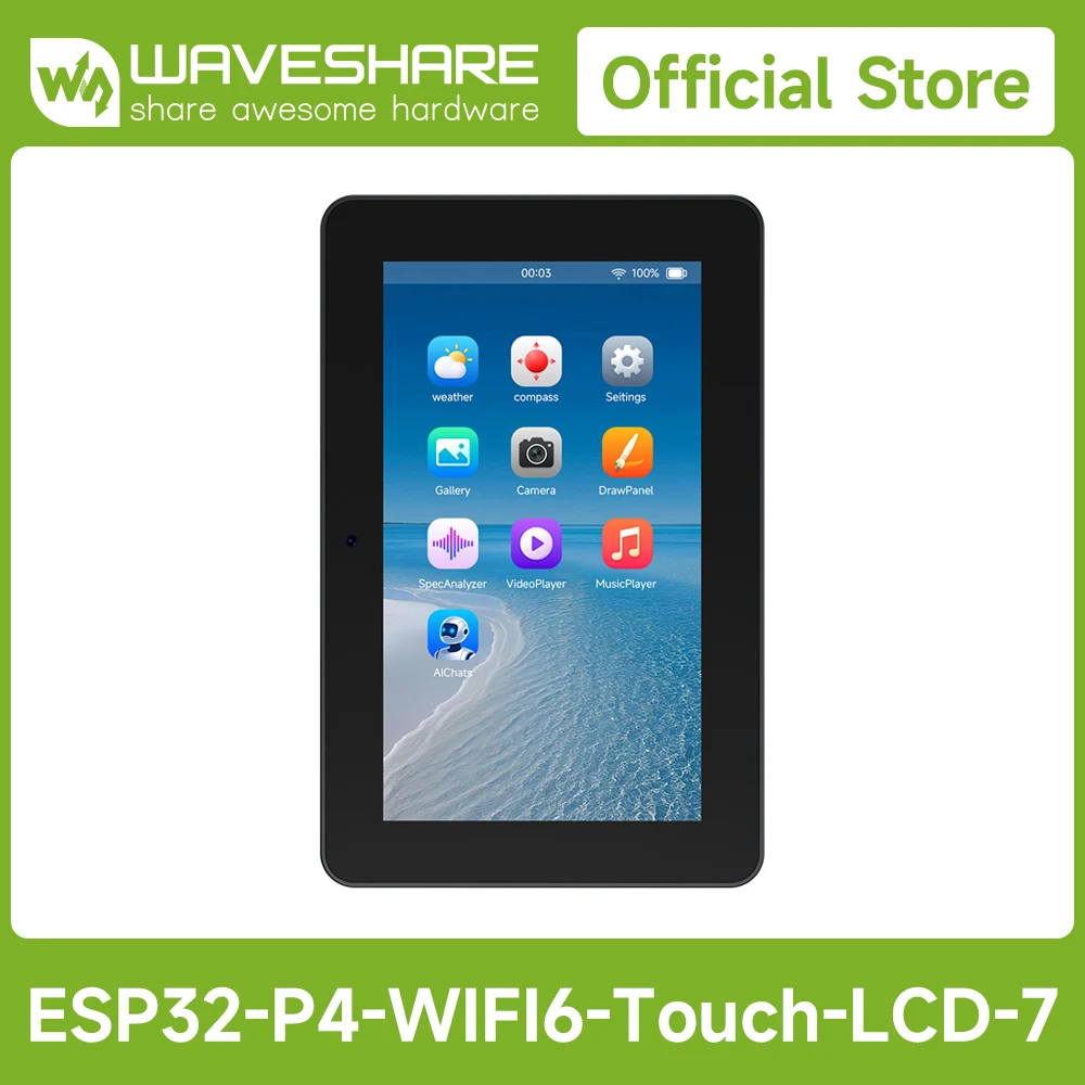 Waveshare ESP32-P4-WIFI6 7/8/10,1 Zoll HMI All-in-One Touch-Display Entwicklungsboard, 10-Punkt-Touch, Duale Mikrofone/Lautsprecher Image