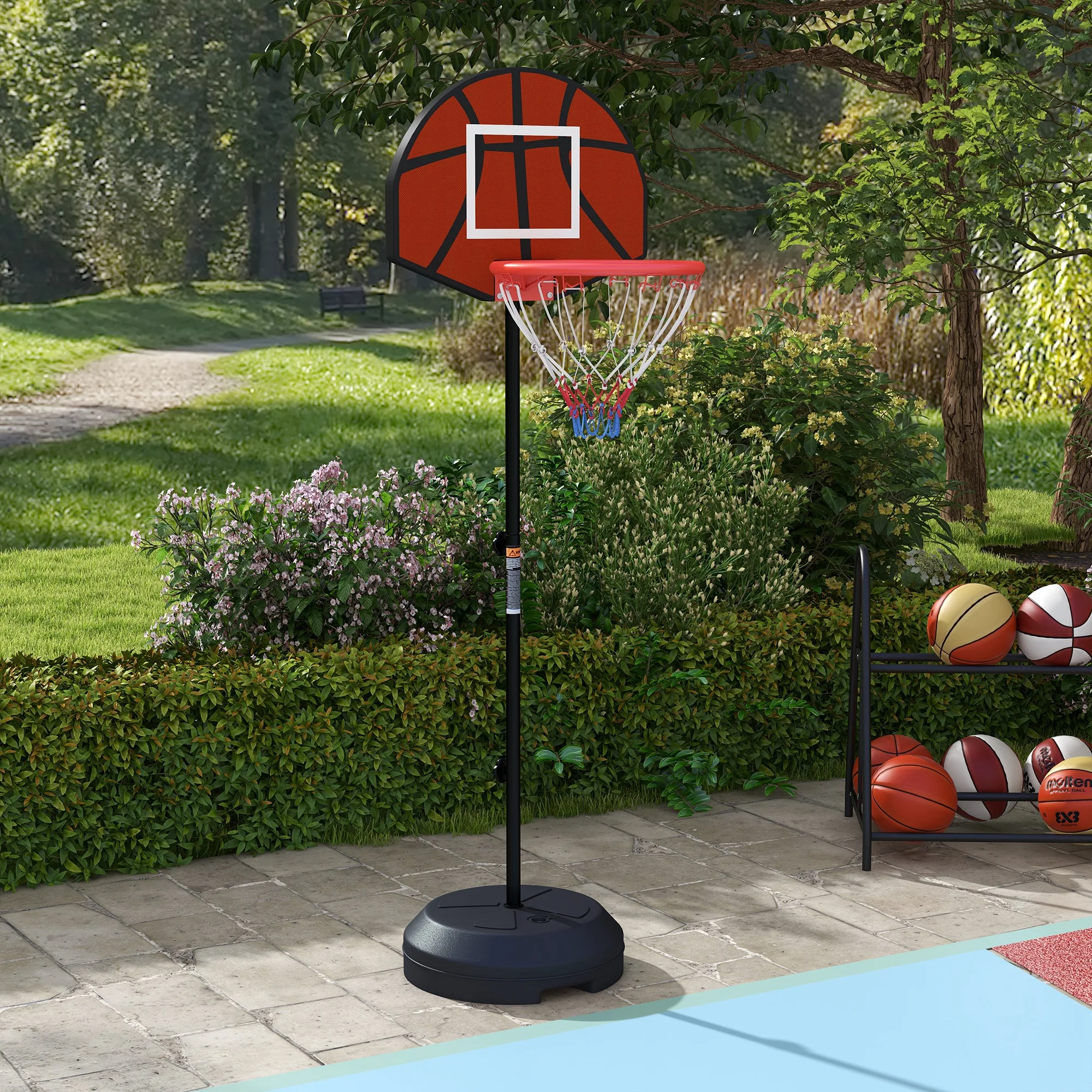 Basketballkorb, höhenverstellbar 129–179 cm mit Ständer, inkl. Magnetische Dartscheibe für den Innen- und Außenbereich. Image