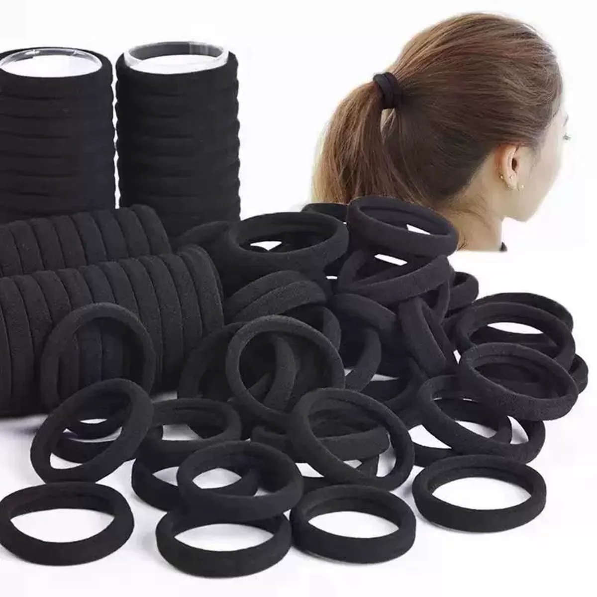 50/100Pcs Black Hair Bands for Women Girls Hairband High Elastic Rubber Band Hair Ties Ponytail Holder Scrunchies Accessory Image