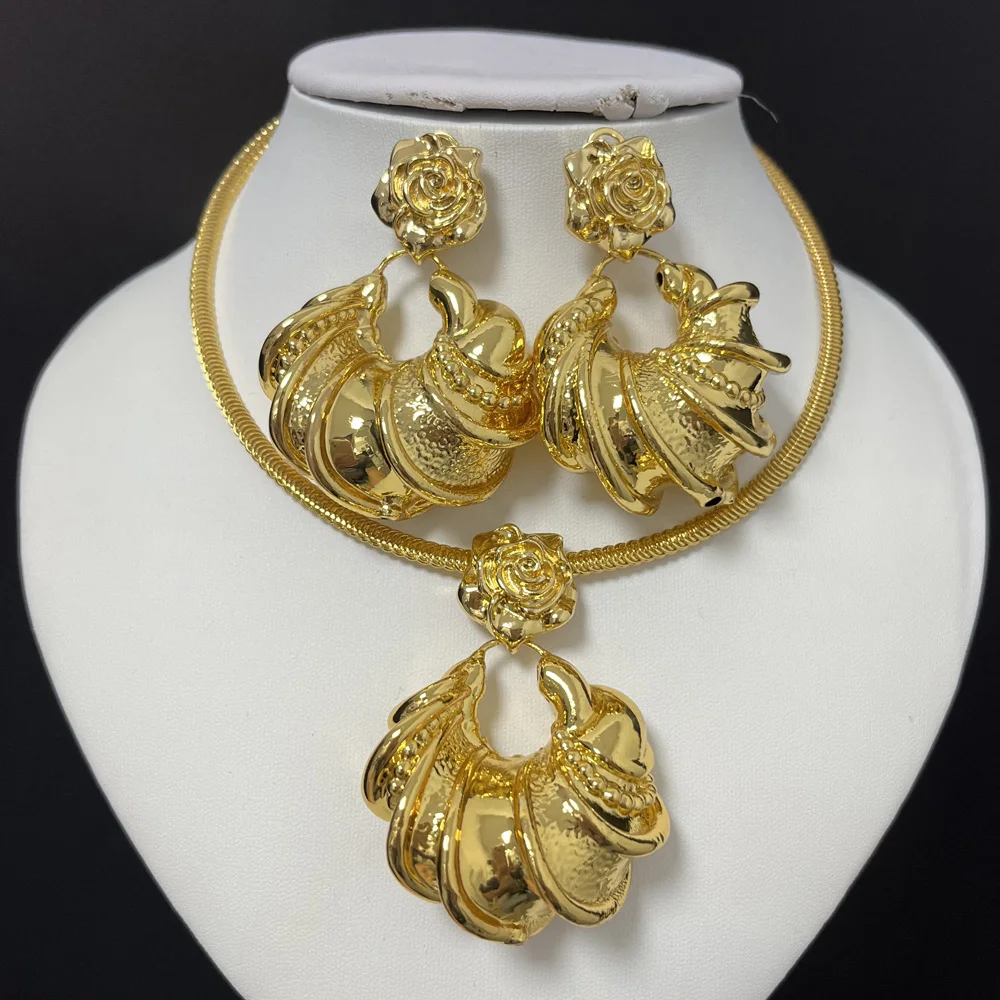 Afrikanisches Schmuckset Unregelmäßiges Design Creolen und Anhänger 2-teiliges Set für Hochzeiten Braut-Halskette Ohrringe Accessoire Image