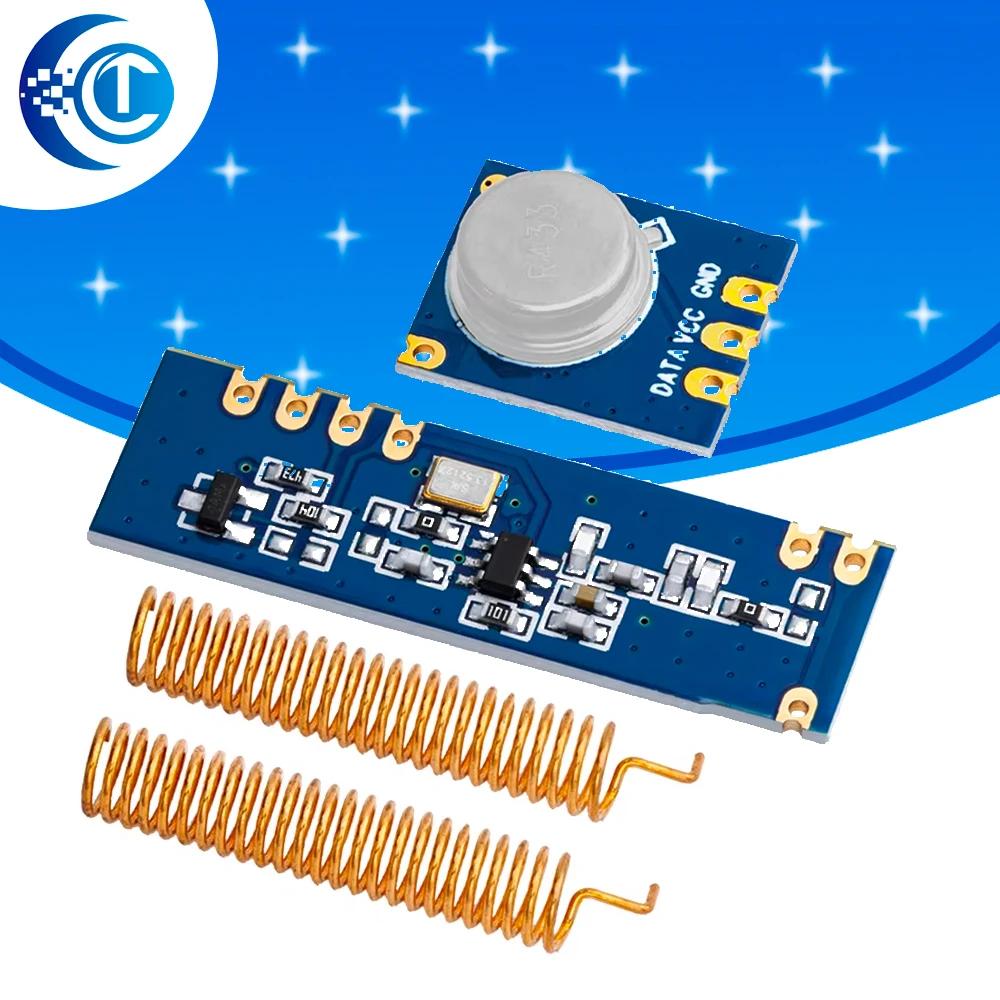 1 Set 433 MHz 100 Meter Wireless-Modul-Kit ASK Sender STX882 + ASK Empfänger SRX882 + 2 Stück Kupferfederantenne Image