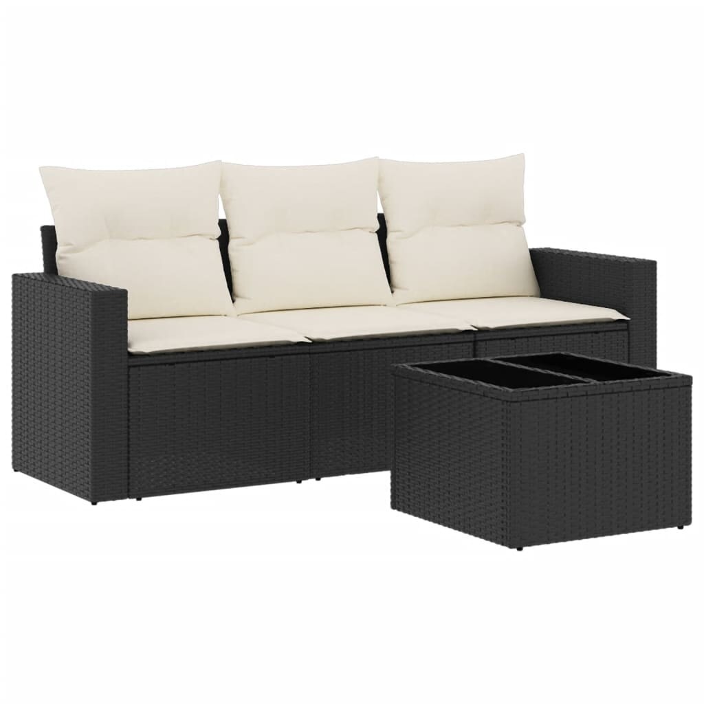 vidaXL 4-tlg. Garten-Sofagarnitur mit Kissen Schwarz Poly Rattan Image