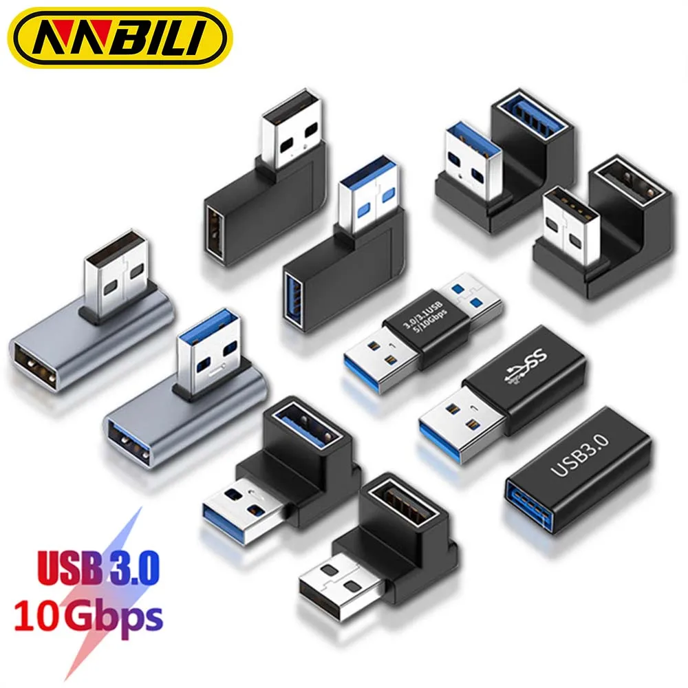NNBILI 90 Grad rechtwinkliger USB 3.0-Verlängerungsadapter nach oben, Ellenbogen, 10 Gbit/s, USB-Anschluss für PC, Stecker auf Buchse, Verlängerungsstecker Image