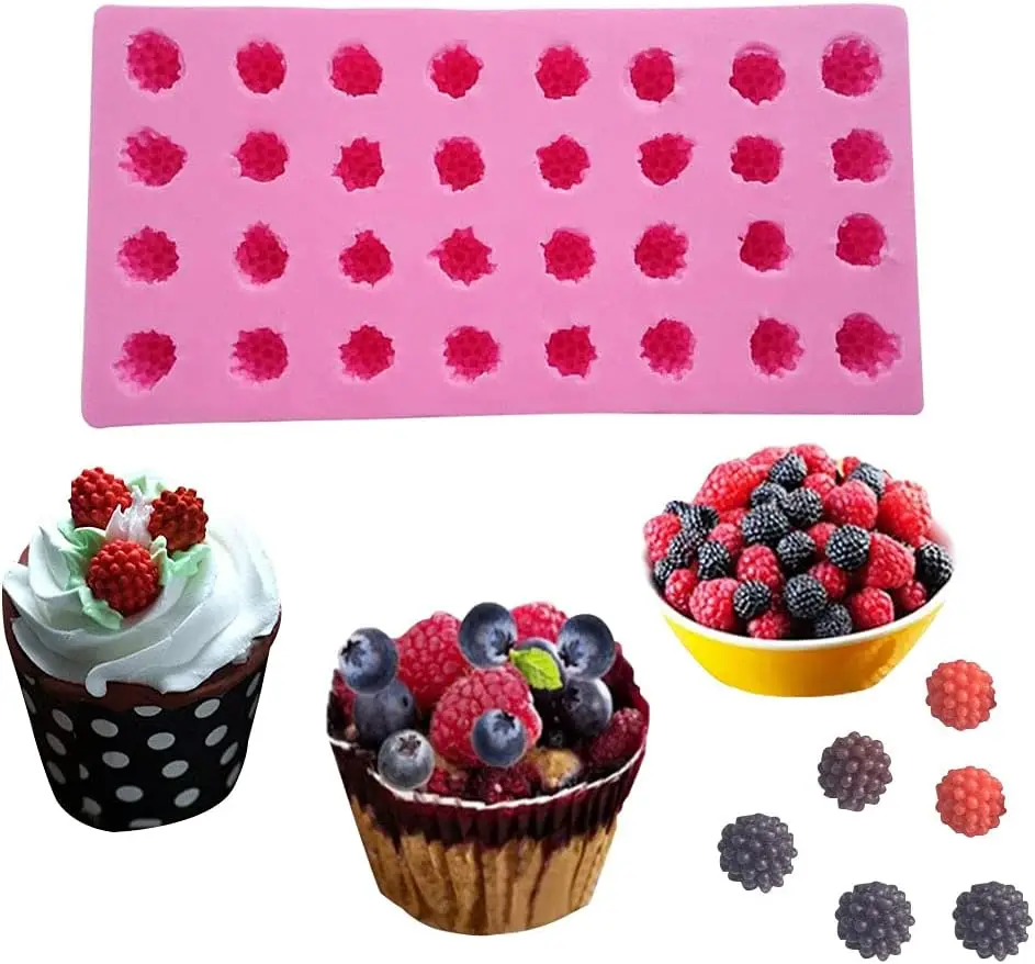 3D-Mulbeer-Himbeer-Silikon-Fruchtform, 32 Löcher, kleine Erdbeere, Schokolade, Kekse, Dessert, Backen, DIY-Kuchendekorationswerkzeuge