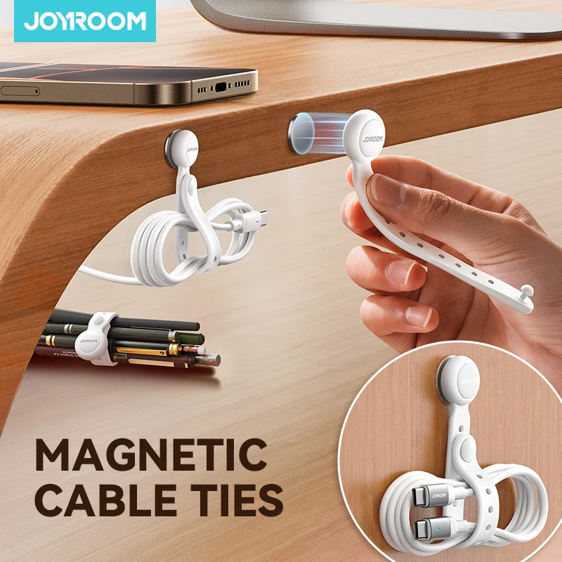 Joyroom 6/12 Stück Silikon-Kabelbinder, Kabelmanagement, wiederverwendbare Kabel-Organizer-Gurte, 11 cm, verstellbarer Kabelhalter mit Klettverschluss Image