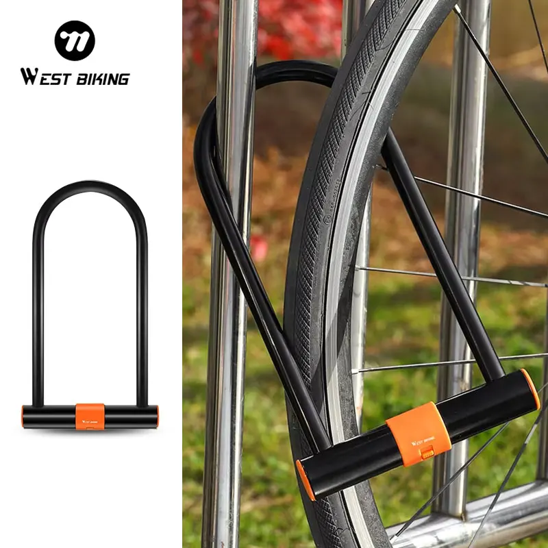 WEST BIKING Fahrradschloss aus Kohlenstoffstahl, U-Schloss für MTB und Rennräder, Diebstahlsicheres Schloss für Motorräder und Roller, Fahrradzubehör Image