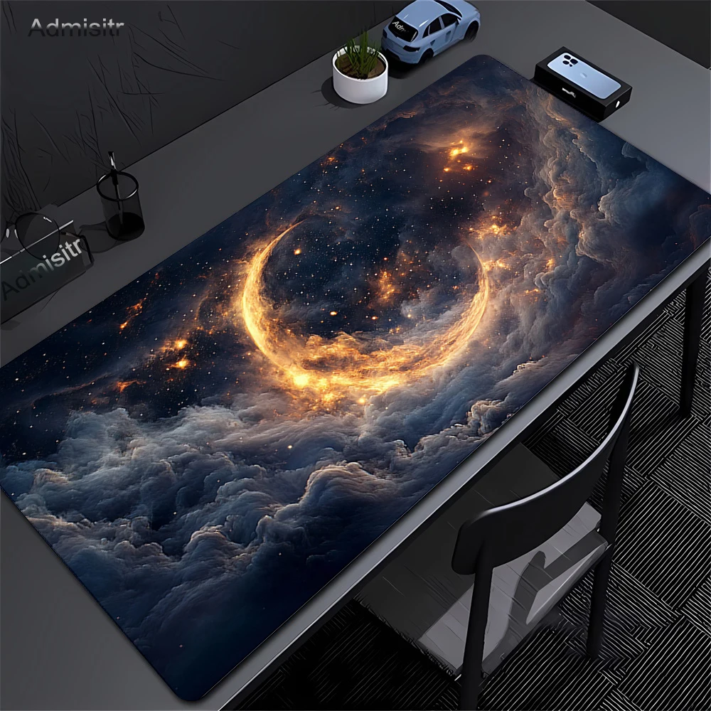 Große Mond-Kunst Anime Mausunterlage XXL 90x40cm Computer Laptop Büro Gummi Rutschfeste Tischunterlage Lange Schreibtischunterlage Gaming-Tastaturunterlage Image