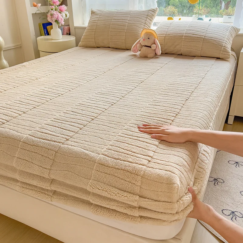 Neue Winter Verdicken Samt Bettlaken Set mit Kissenbezug Warme Weiche Plüsch Königin König Bett Spannbettlaken Set Jacquard Matratze Abdeckung Image