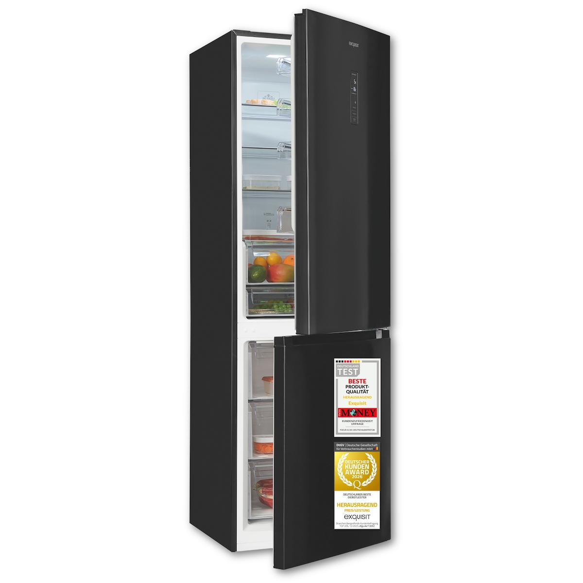 Exquisit Kühl-Gefrierkombination KGC5350-105-NF-040C inoxlook-az | 347 l Nutzinhalt | No Frost | Energieklasse C | Digitalanzeige | Schnellgefrieren Image