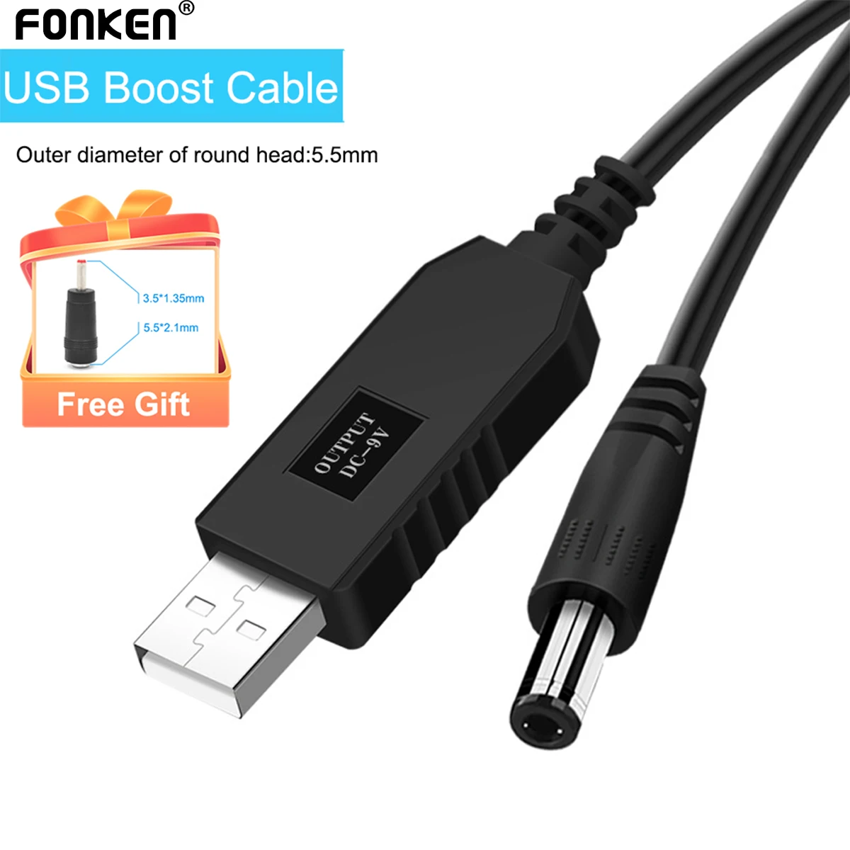 Fonken DC 5V bis 12V Step-up-Kabel WiFi zu Powerbank Kabelanschluss USB-Kabel Boost-Konverter für WLAN-Router Modem Lüfter Lautsprecher Image