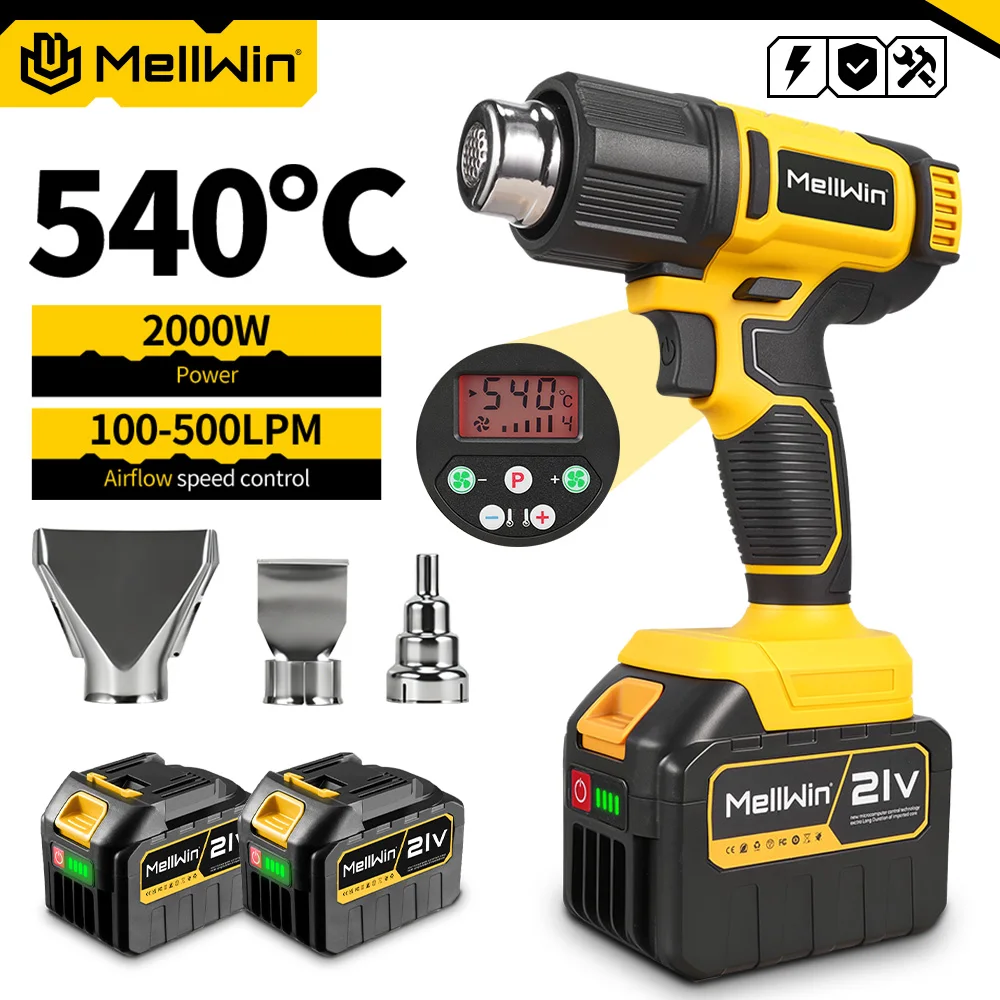 MELLWIN 540 ° C Elektrische Heißluftpistole 25-Stufen Einstellbar Kabellose Heißluftpistole Industrie- und Heimwerker-Schweißwerkzeug für Makita 18V Akku Image