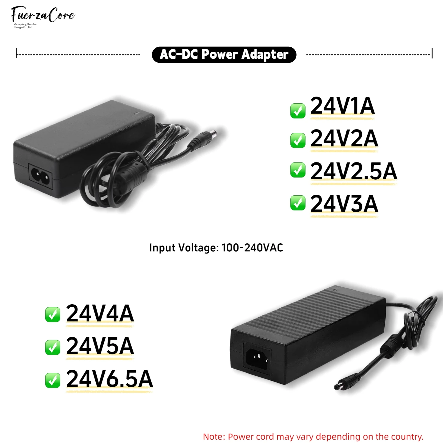 24-V-Netzteil 1A 2A 2,5A 3A 4A 5A 6,5A Ausgangsstrom 100-240V AC-DC ausgestattet mit EU US UK AU Standard-Landnetzkabel Image