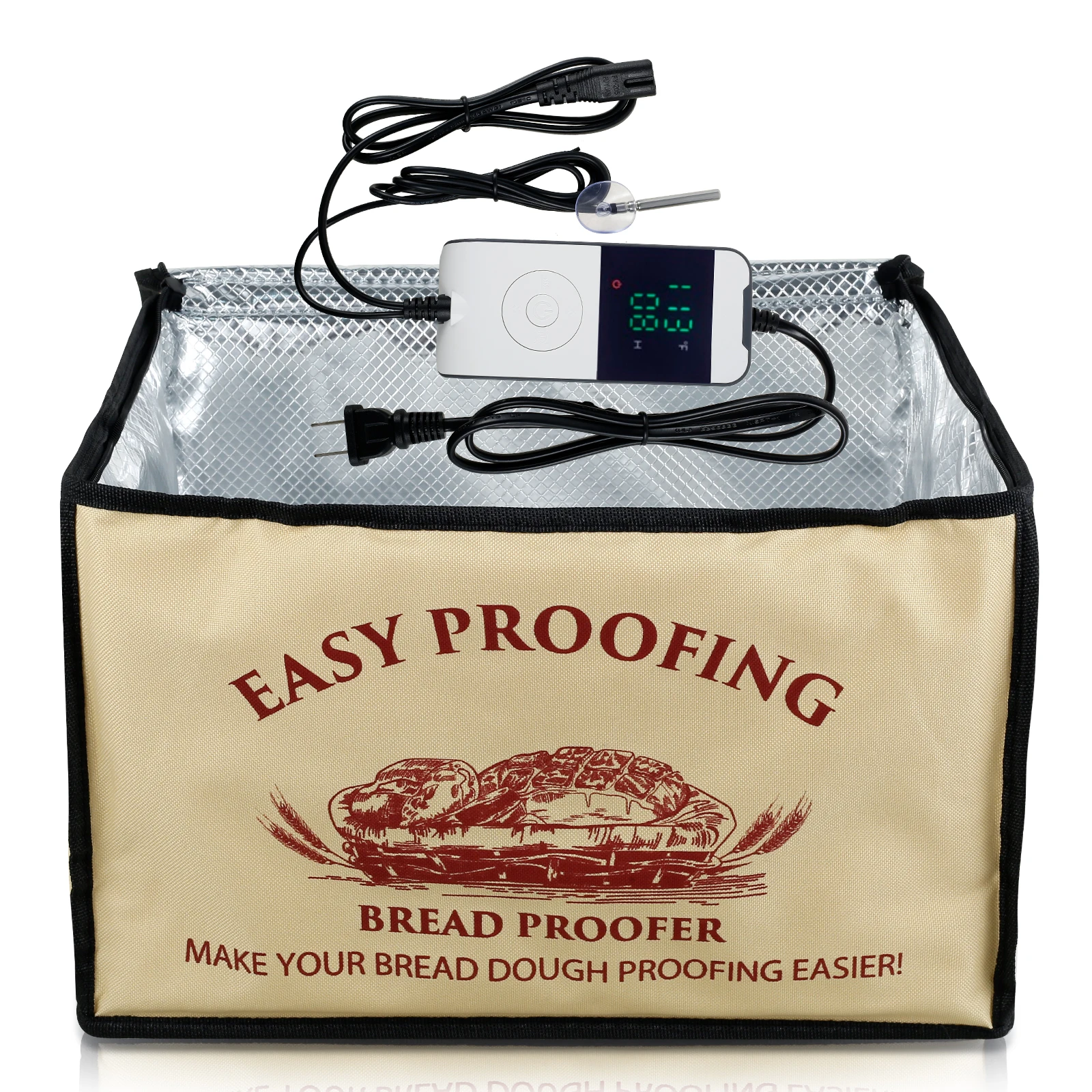 Neuer Teig-Proofer mit Heizung, Temperaturregelung, Teig-Proofing-Box, zusammenklappbarer Timing-Teig-Proofer für die Herstellung von Brotbacken Image