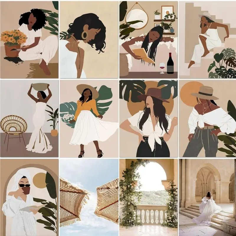 Modernes Malen nach Zahlen, Cartoon-Figuren, Geschenk, Kunstwerk, Bilder mit Zahlen, Wandkunst, Leinwandgemälde für Erwachsene Image