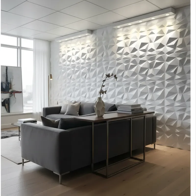 12 Stück 50 x 50 cm 3D-Wandpanel, PVC, DIY-Heimdekoration, Wandplatte für Innenwand, Wohnzimmer, TV-Dekoration, Stereo-Wandaufkleber Image