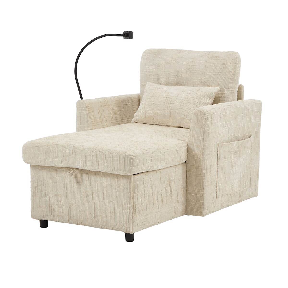 OKWISH Liegesofa Loungesessel Chenille Beige 125x85x87 cm mit verstellbarem Handyständer Stauraum unter Sitz Seitentaschen dick gepolstert Image