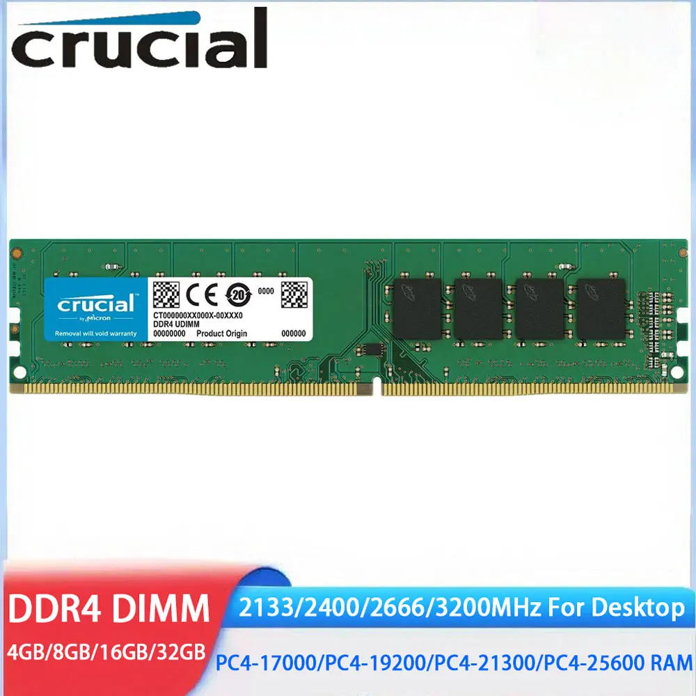 Crucial Memoria RAM DDR4 8 GB 4 GB 32 GB 16 GB 3200 MHz 2133 2400 2666 MHz PC4-19200 21300 288Pin Desktop-Speicher DIMM für Intel AMD Image