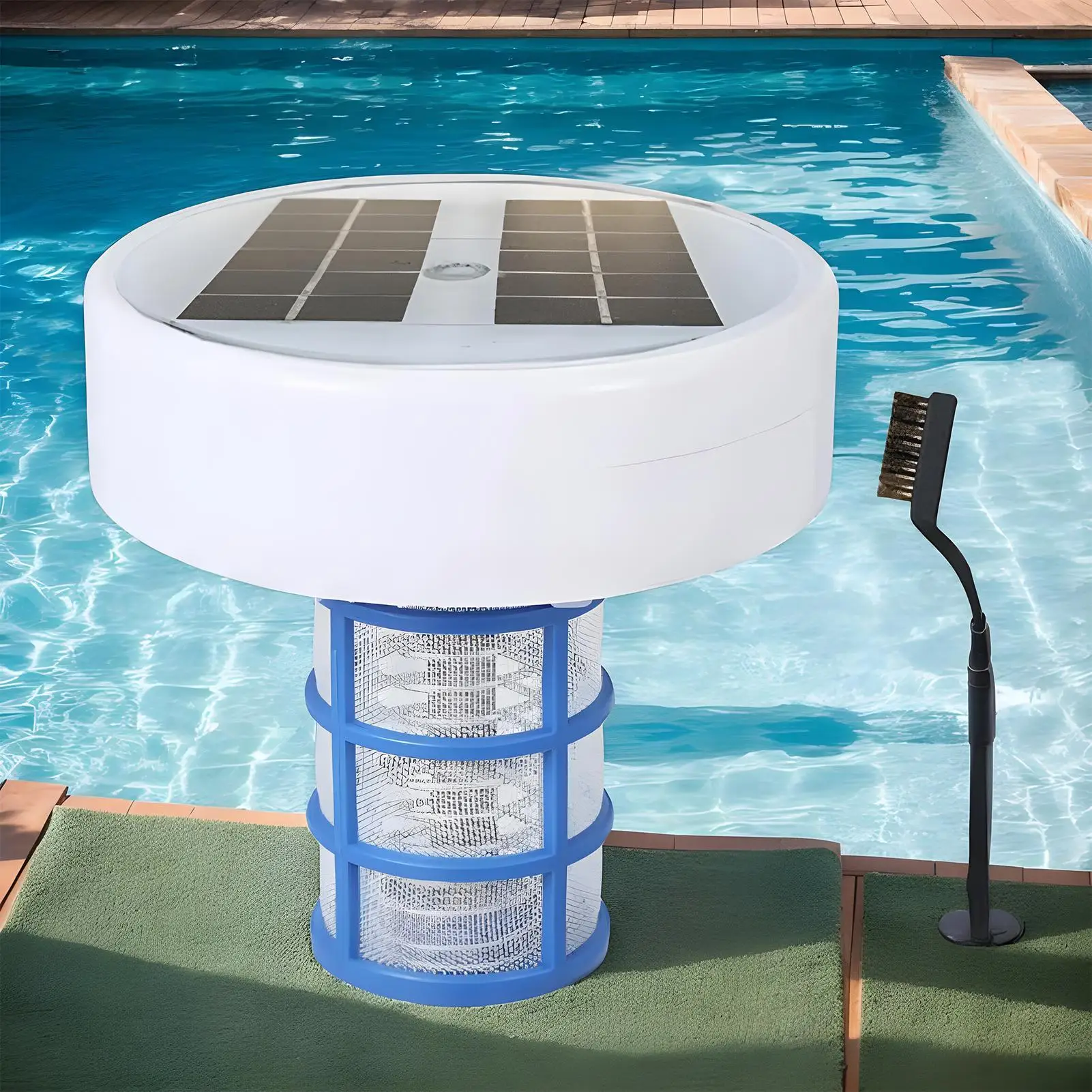 Solar Pool Ionisator Kupfer Pool Ionisator Schwimmender Pool Ionisator Wasserreiniger Wasserreiniger mit mehrfarbigen LED-Leuchten für Pool Image