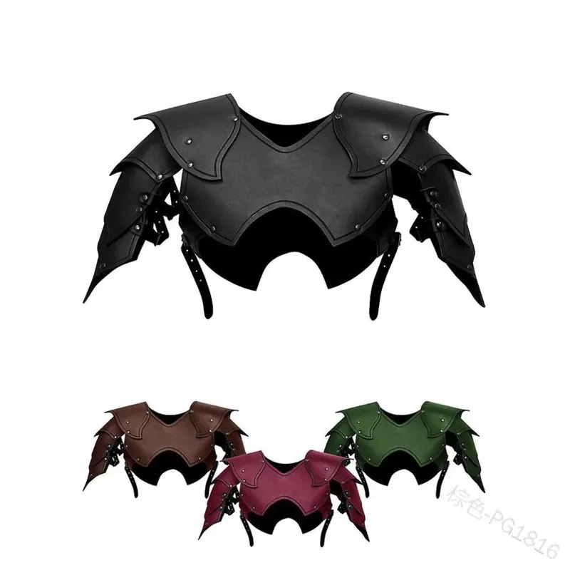 Mittelalterlicher Elfenritter PU-Leder Schulter Brustschutz Rüstung Wikinger Piraten Krieger Cosplay Kostüm Steampunk Schulterstücke Larp Requisiten Image