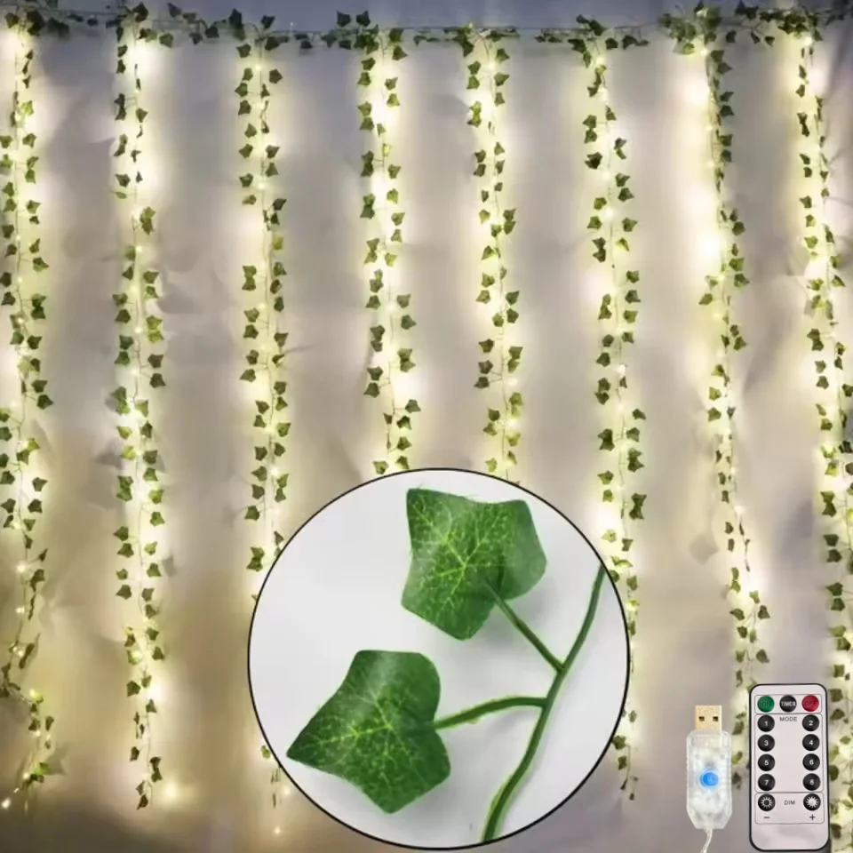 3M USB Ahornblatt-Lichterkette Künstliche Grüne Blättergirlande Feenlichterkette für Innen- und Außendekoration bei Hochzeiten und Wanddekoration