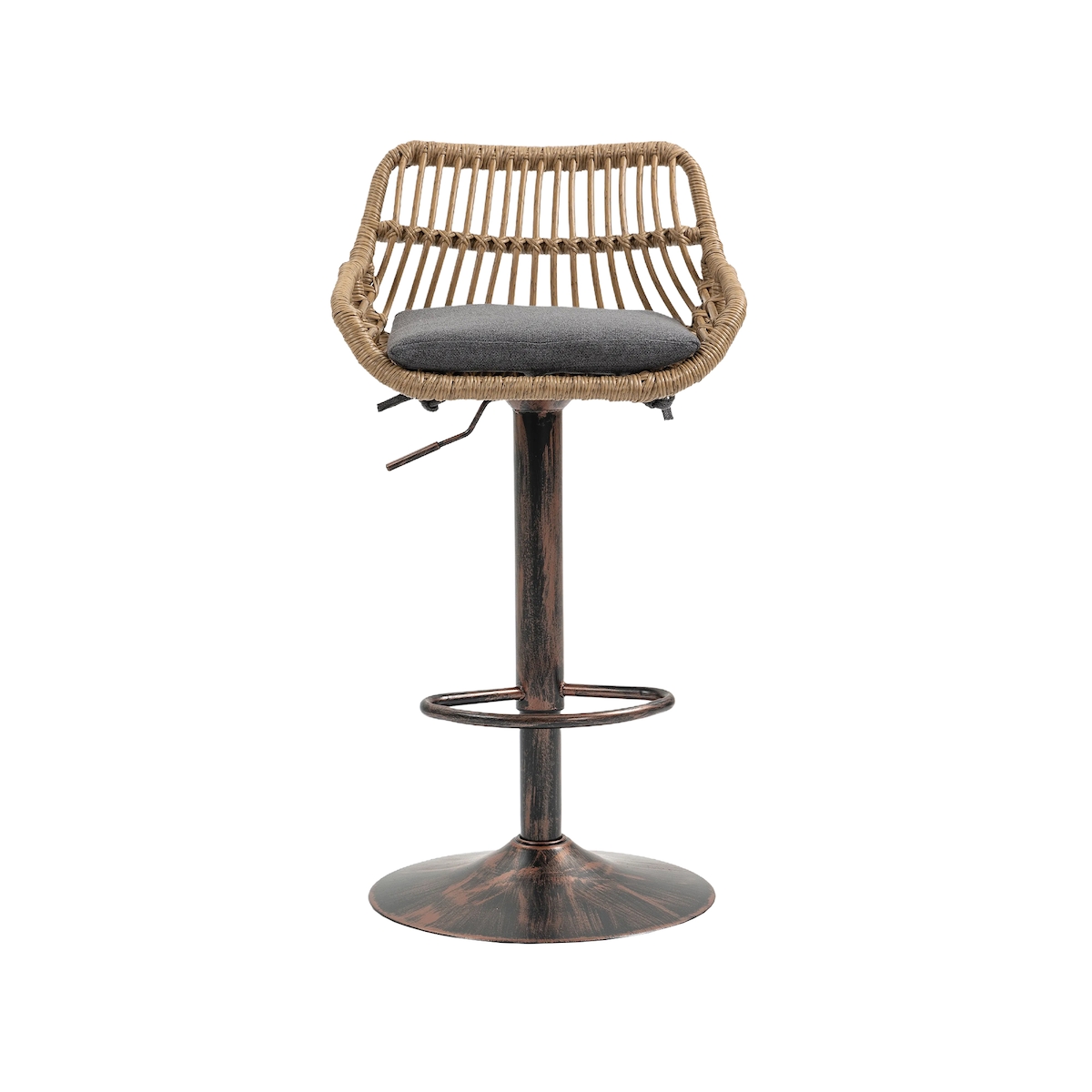 STILVORA Barhocker 2er Set höhenverstellbar drehbar mit Armlehnen Fußstütze Grau 49x48x109 cm Leinen Sitz PE Rattan Rücken Metallfuß Image